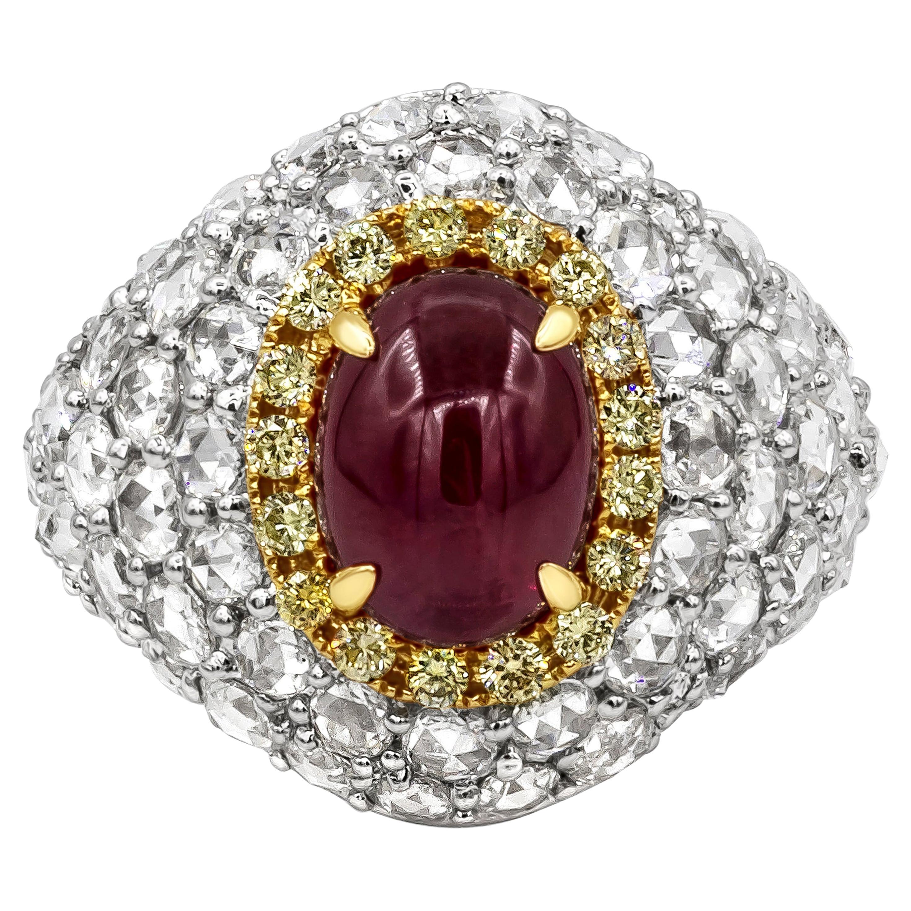 Roman Malakov 3.76 Carat Cabochon Ruby & Diamond Cocktail Ring in Two-Tone Gold