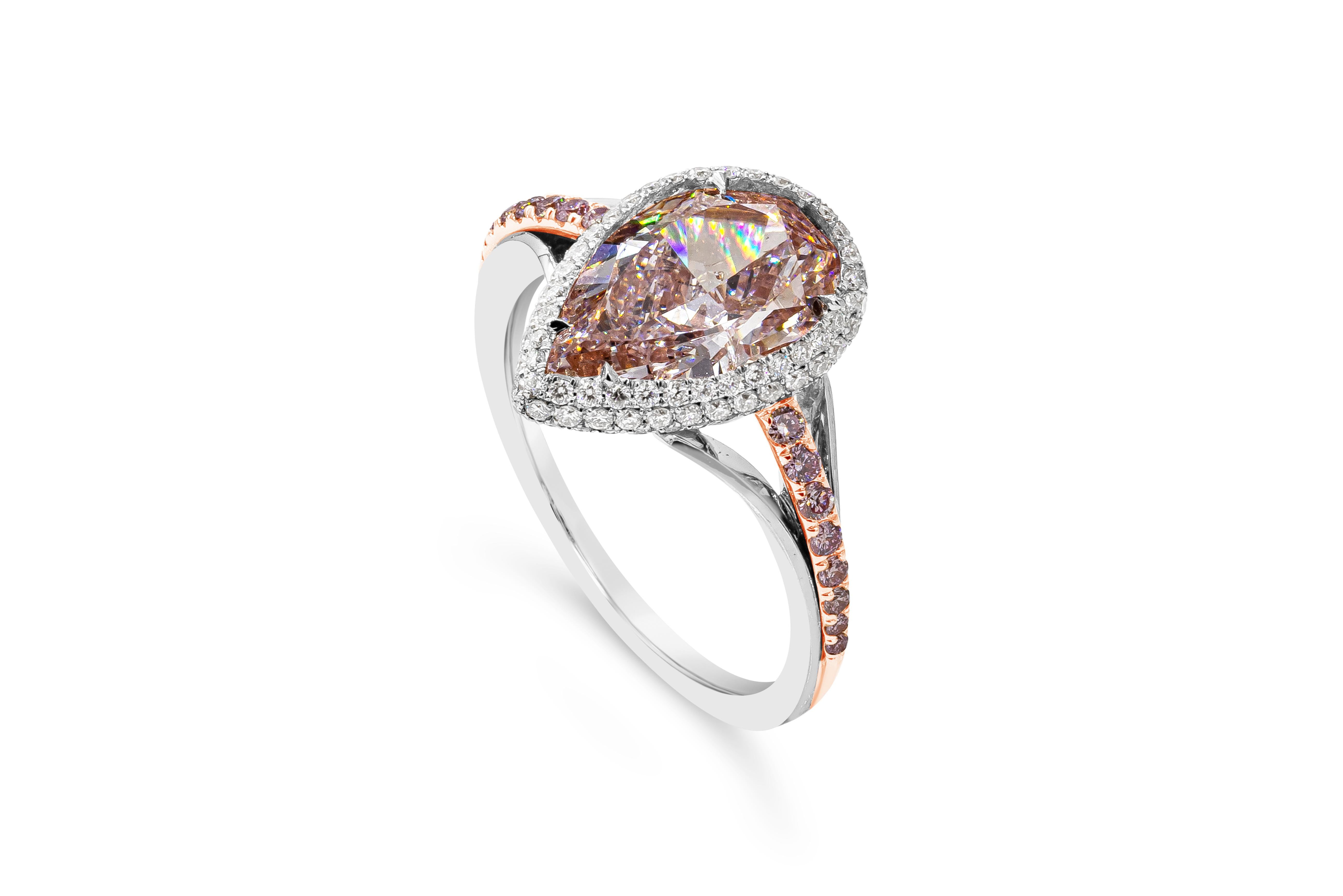 Roman Malakov GIA Certified 3.04 Carat Pear Shape Pink Diamond Halo Ring 1