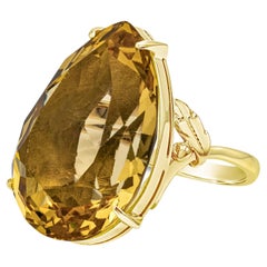 Vintage 30.92 Carats Total Pear Shape Golden Citrine Cocktail Ring in Yellow Gold