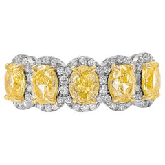 Roman Malakov 2.51 Carats Oval Cut Intense Yellow Diamond Five-Stone Band