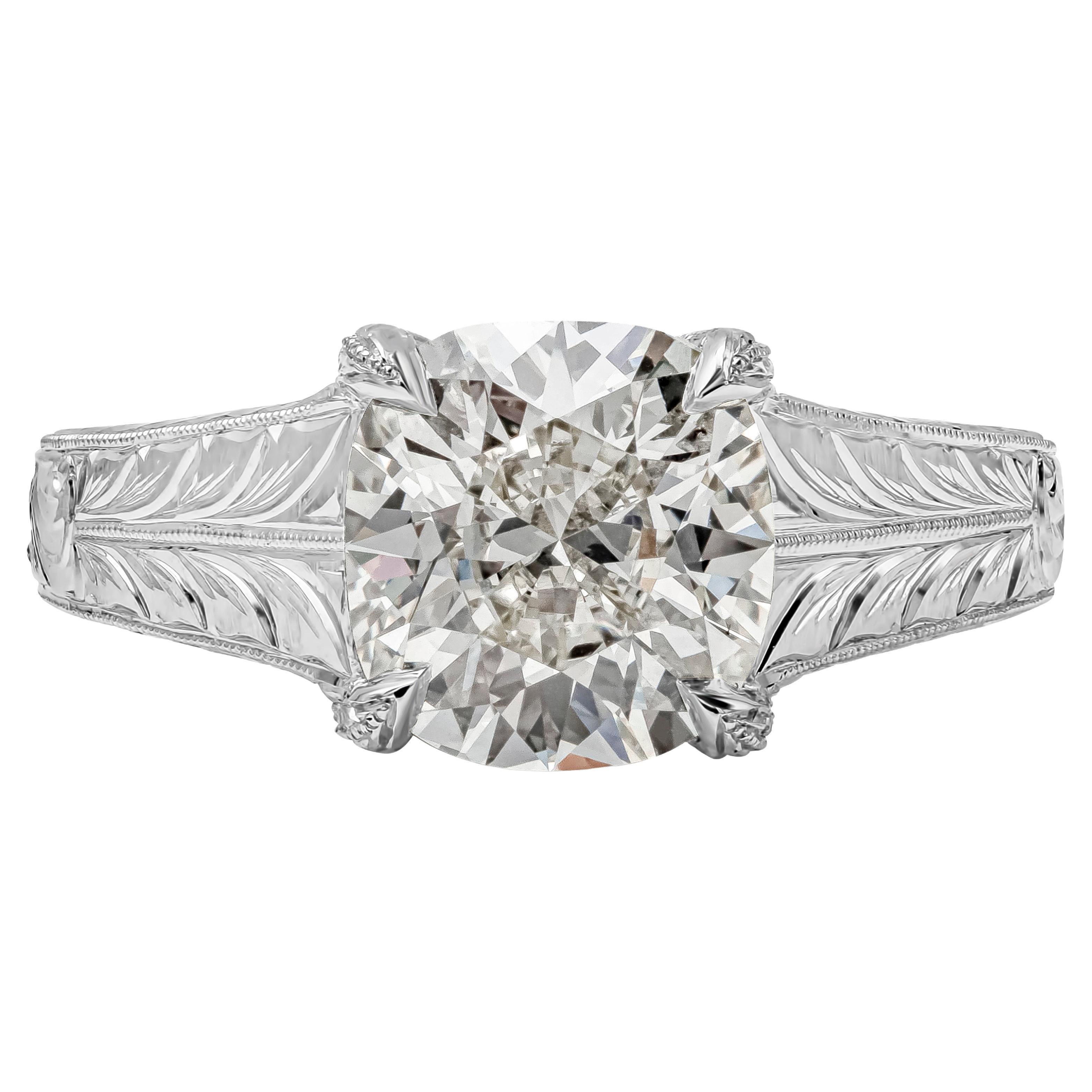 GIA Certified 1.86 Cushion Cut Diamond Solitaire Antique-Style Engagement Ring