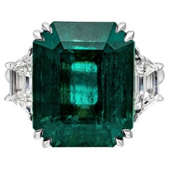 Roman Malakov, Emerald Cut Green Emerald Three-Stone Ring