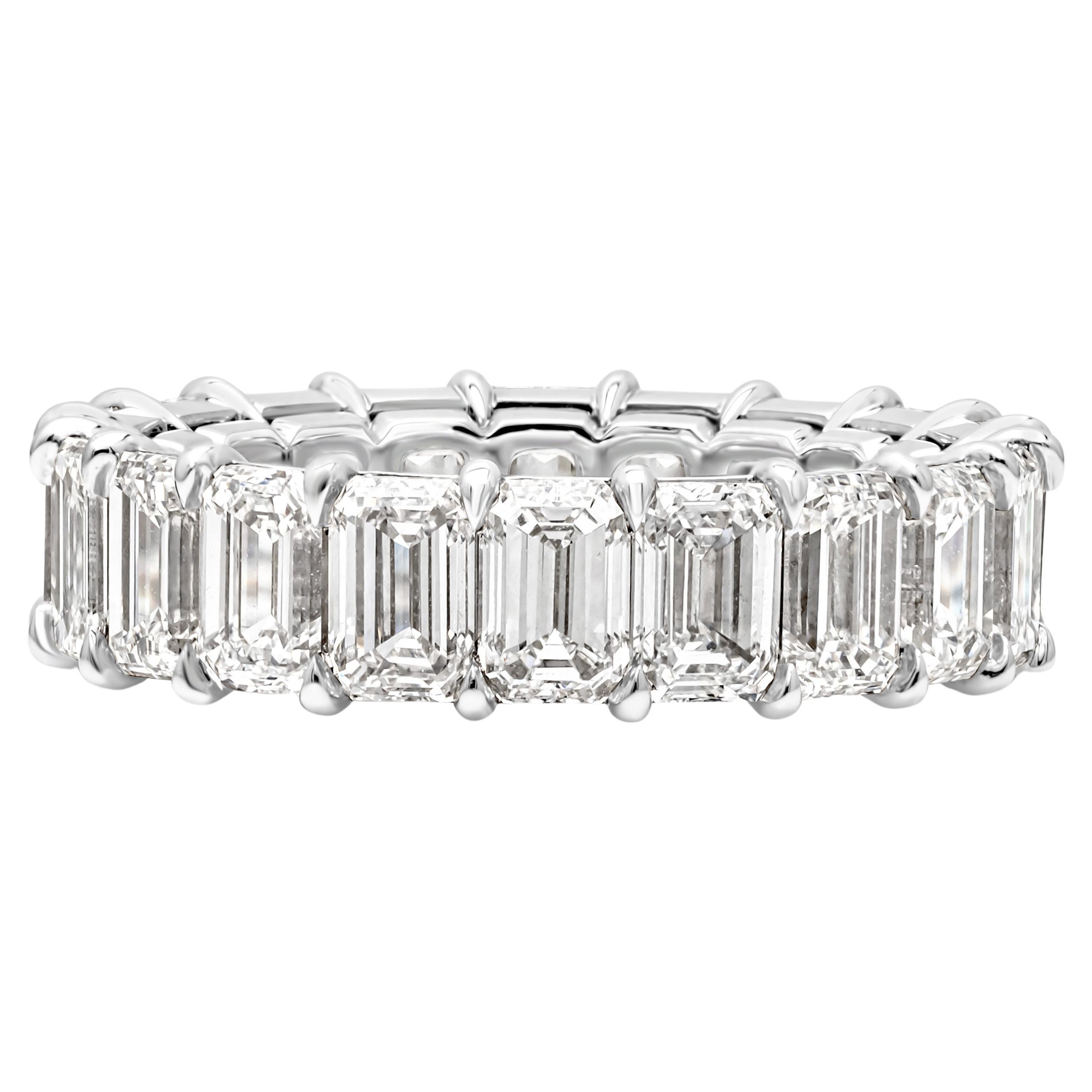 Roman Malakov 7.98 Carat Total Emerald Cut Diamond Eternity Wedding Band Ring For Sale