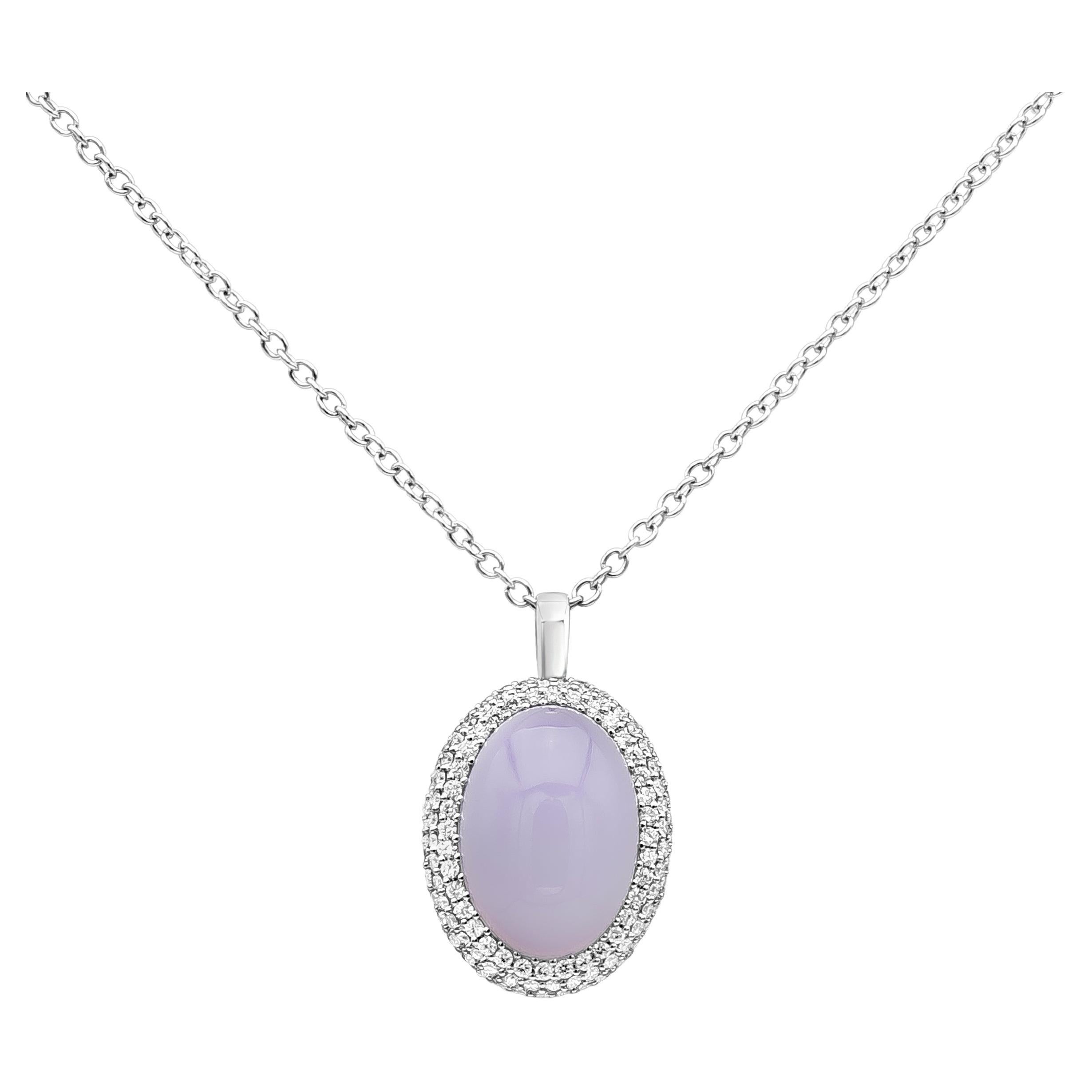 7 Carat Oval Cut Lavender Chalcedony Pendant Necklace in White Gold