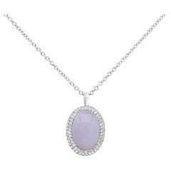 7 Carat Oval Cut Lavender Chalcedony Pendant Necklace in White Gold