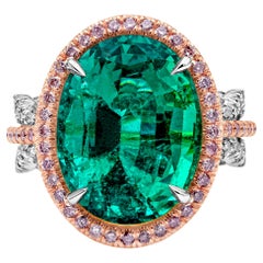 Roman Malakov 9.61 Carats Oval Cut Green Emerald Halo Cocktail Fashion Ring