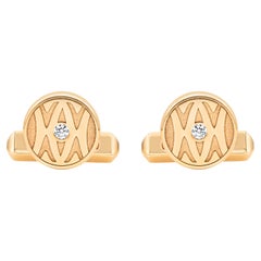 Cartier 18K Brushed Yellow Gold Round Diamond Signed Cufflinks