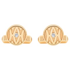 Cartier 18K Brushed Yellow Gold Round Diamond Signed Cufflinks