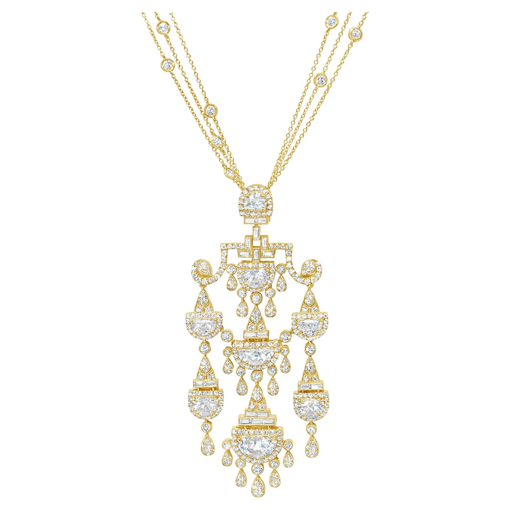 Roman Malakov 8.94 Carats Total Mixed-Cut Diamond Chandelier Pendant Necklace