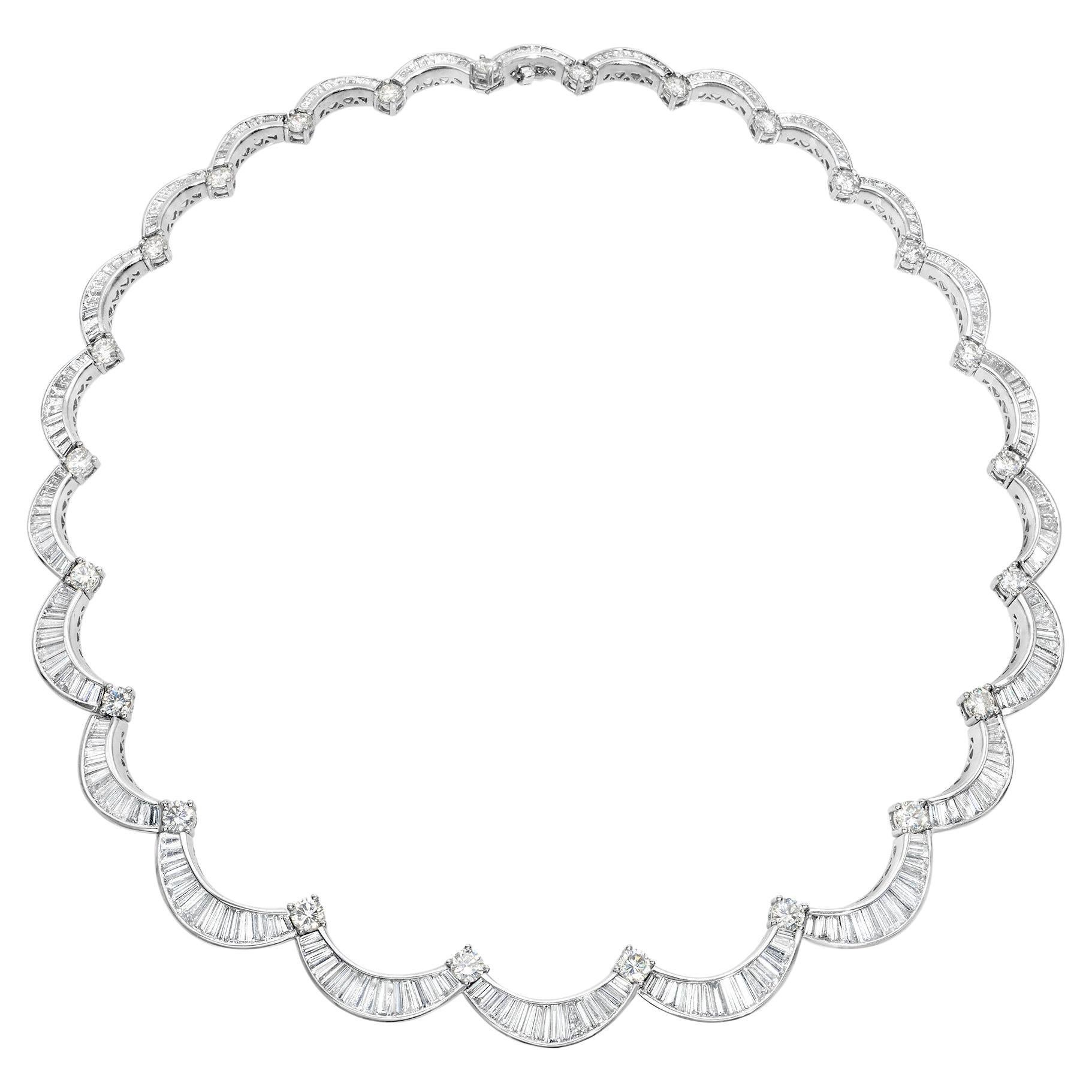 Roman Malakov 27.50 Carats Total Baguette & Round Cut Diamond Collar Necklace