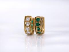 Emerald Diamond Gold Huggie Reversible Hoop Earrings