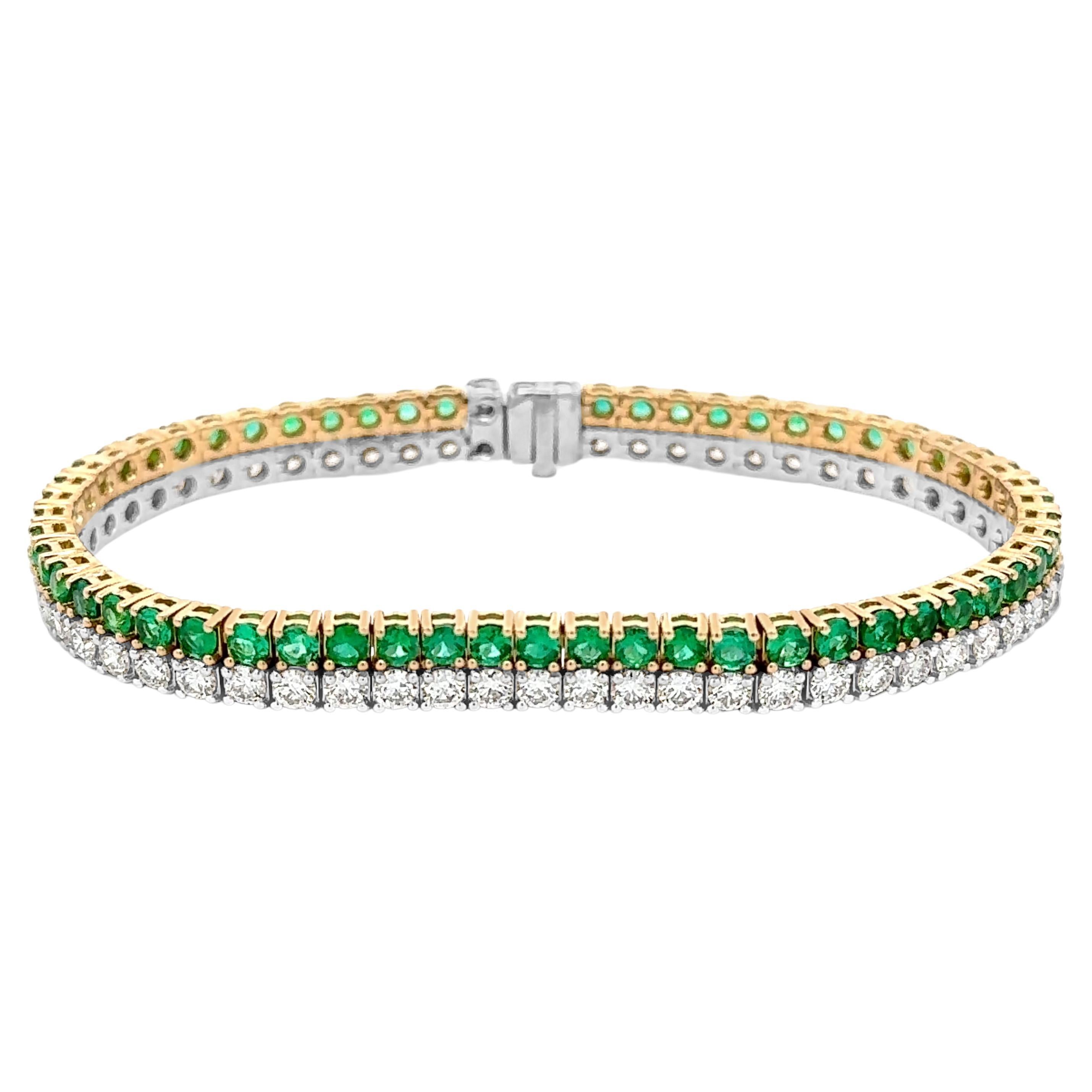Roman Malakov Bracciale tennis con smeraldo e diamanti taglio rotondo da 8,53 carati totali