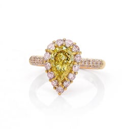 GIA Certified 1.19 Carat Yellow Pear Shape Diamond Engagement Ring