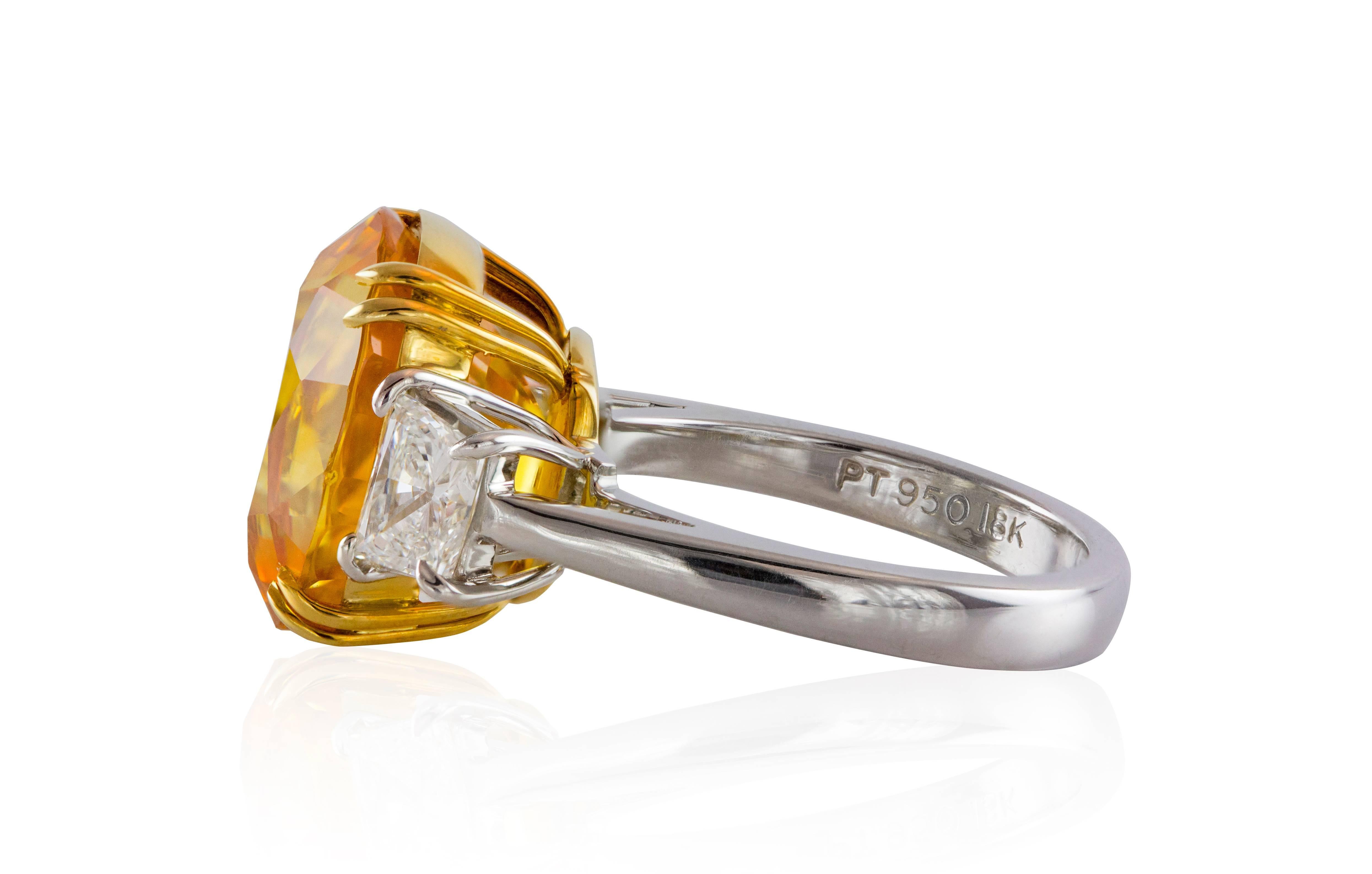 Oval Cut GIA Certified 12.28 Carat Yellow Sapphire Diamond Ring