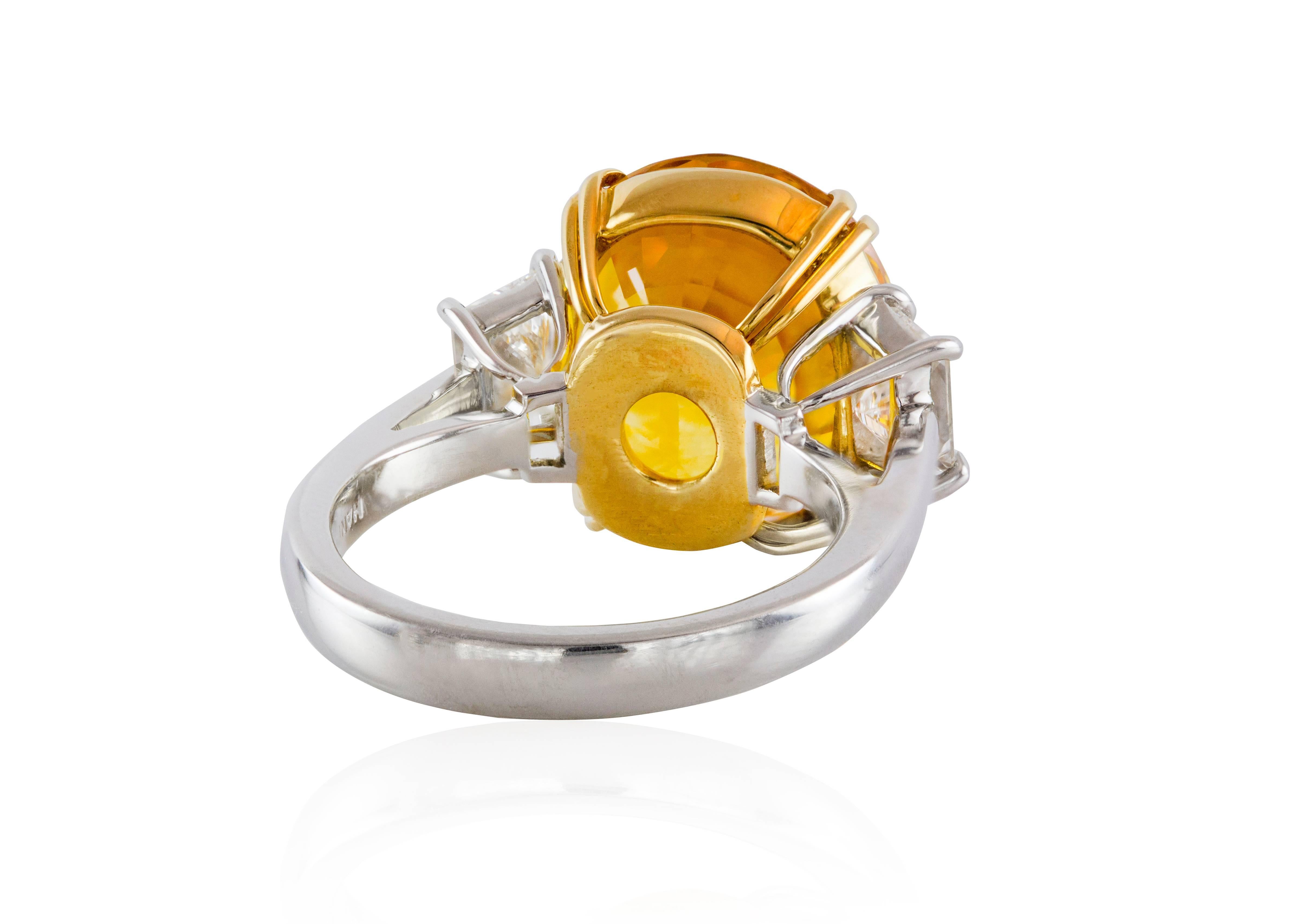 GIA Certified 12.28 Carat Yellow Sapphire Diamond Ring In New Condition In New York, NY