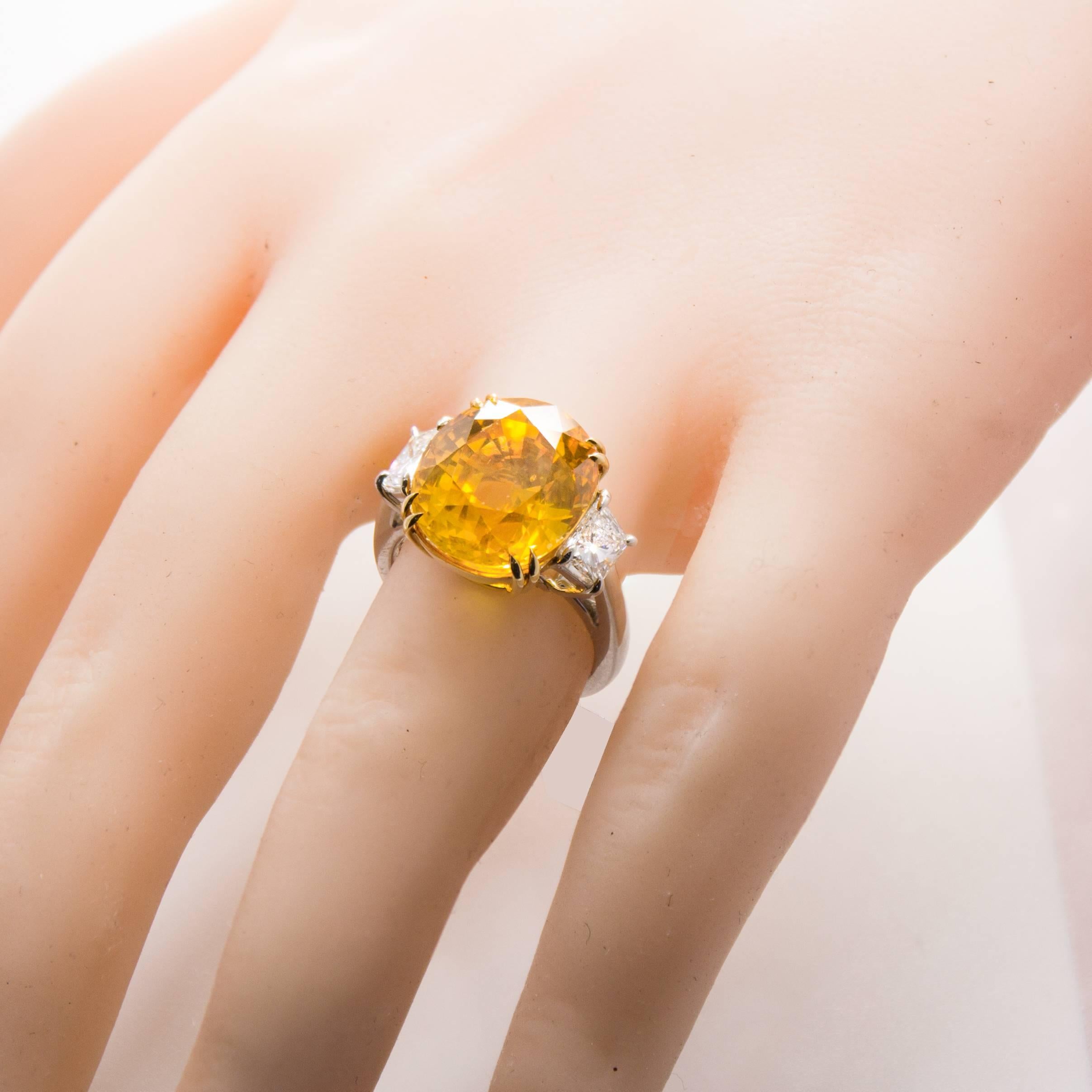 Women's GIA Certified 12.28 Carat Yellow Sapphire Diamond Ring
