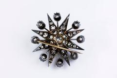 Victorian 12.50 Carats Total Old European Cut Diamond Eight Point Star Brooch