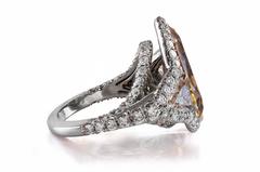 GIA Certified 9.63 Carats Pear Shape Brown Diamond Engagement Ring in Platinum