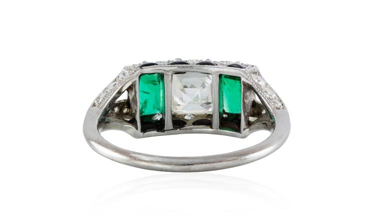 Antique 1.00 Carat Square Diamond Emerald Onyx Platinum Ring For Sale ...
