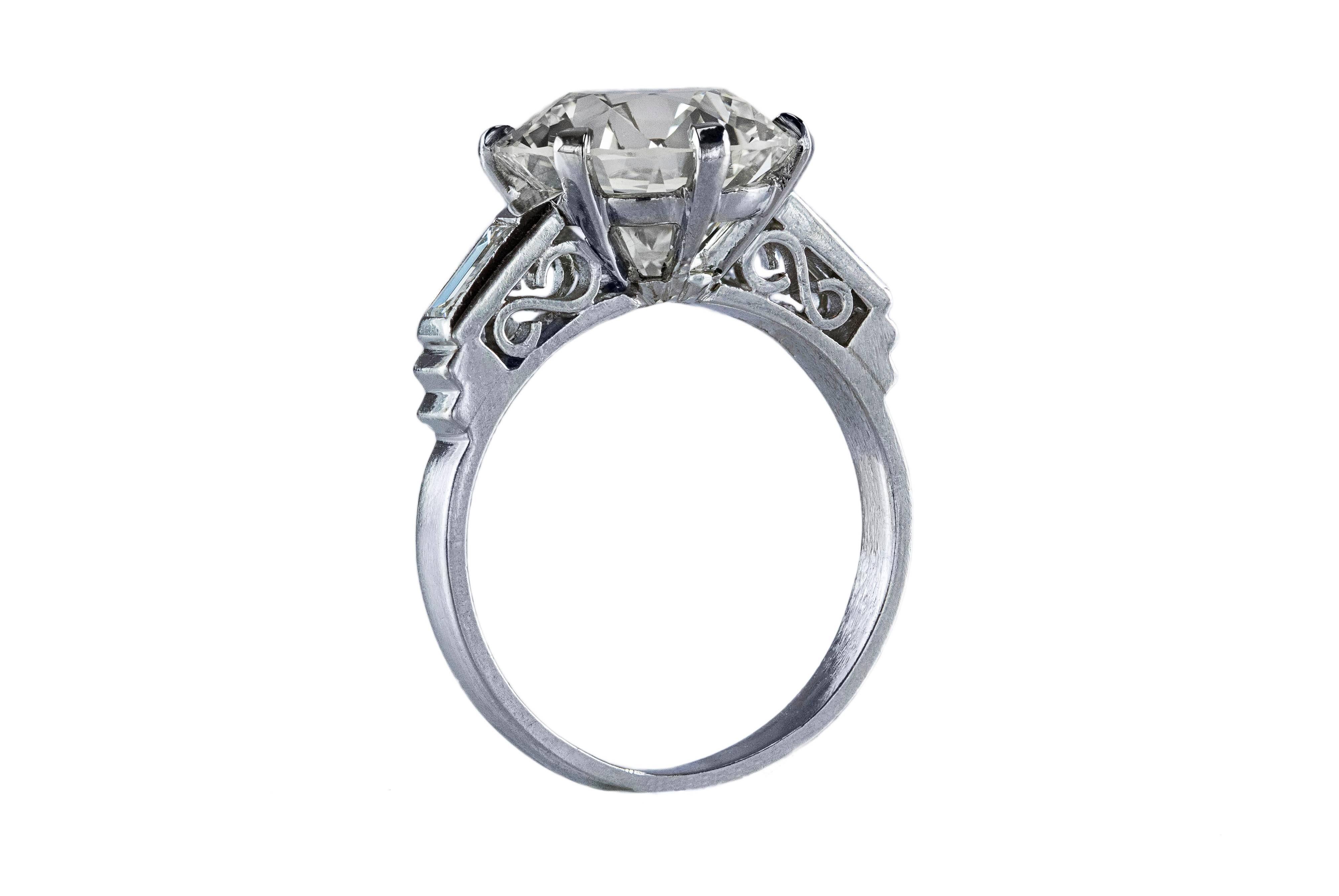 6.25 Carat Old European Cut Diamond Platinum Engagement Ring In Good Condition In New York, NY