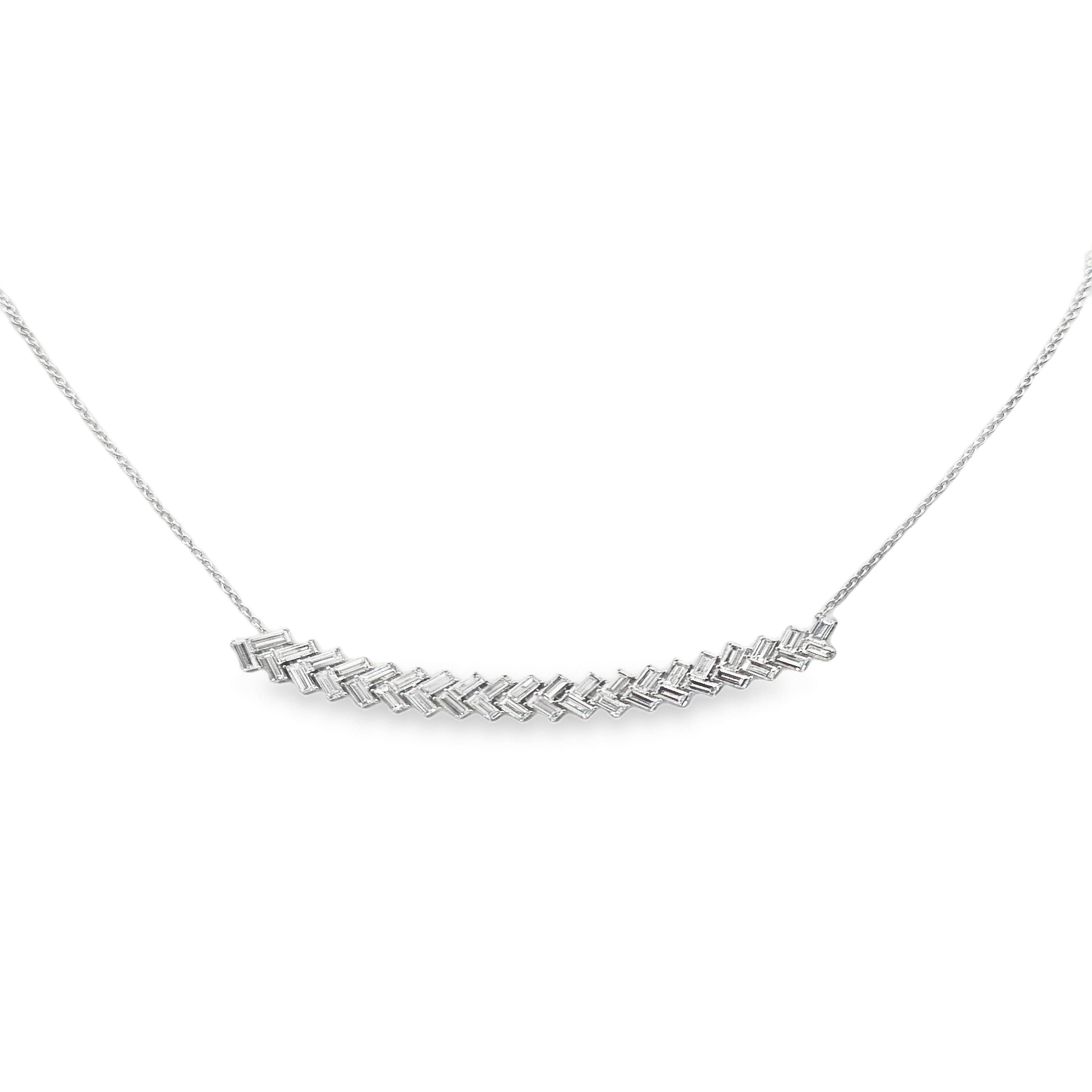 Roman Malakov 3,01 Karat Baguetteschliff Diamanten Mode Halskette in Weißgold (Zeitgenössisch) im Angebot