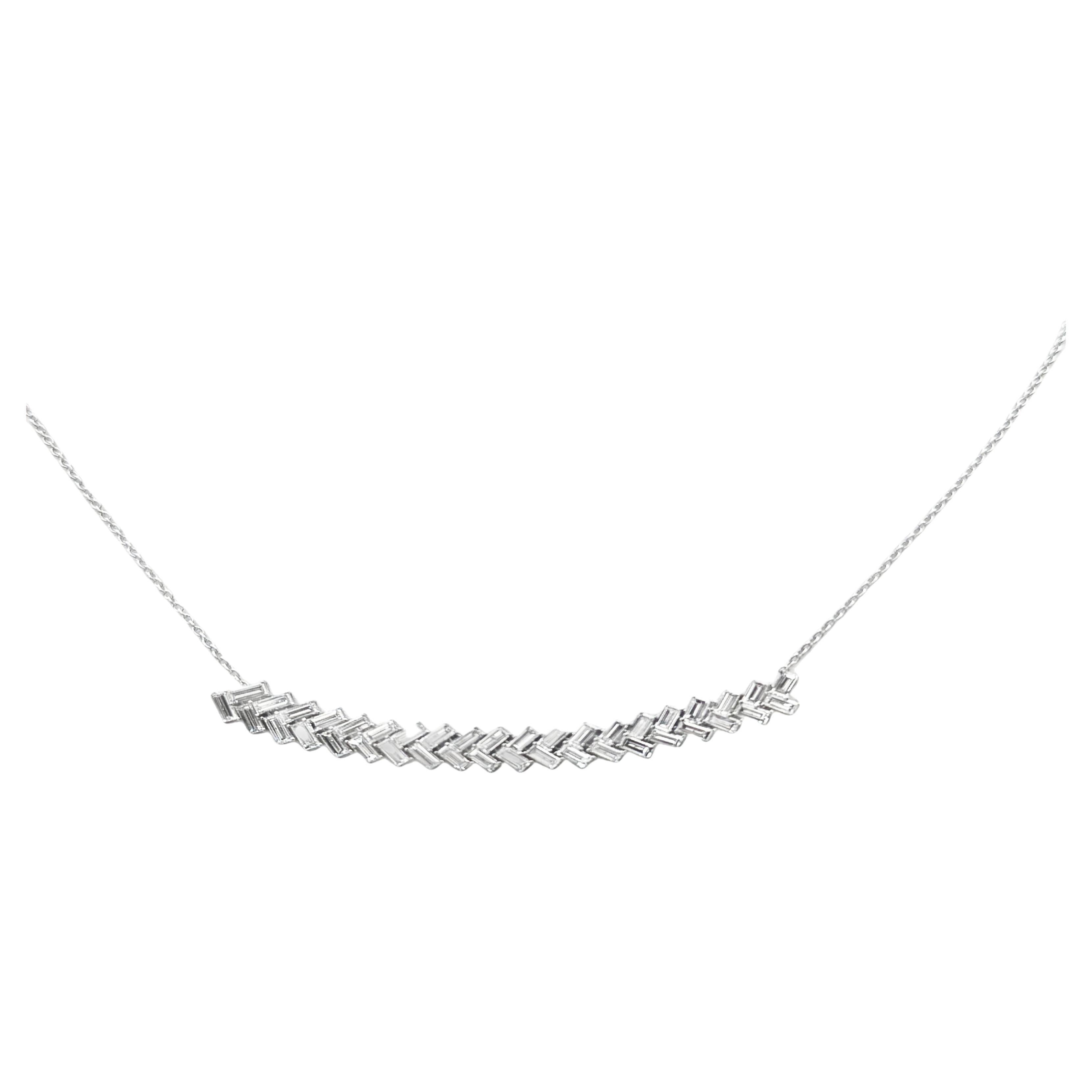 Roman Malakov 3,01 Karat Baguetteschliff Diamanten Mode Halskette in Weißgold im Angebot