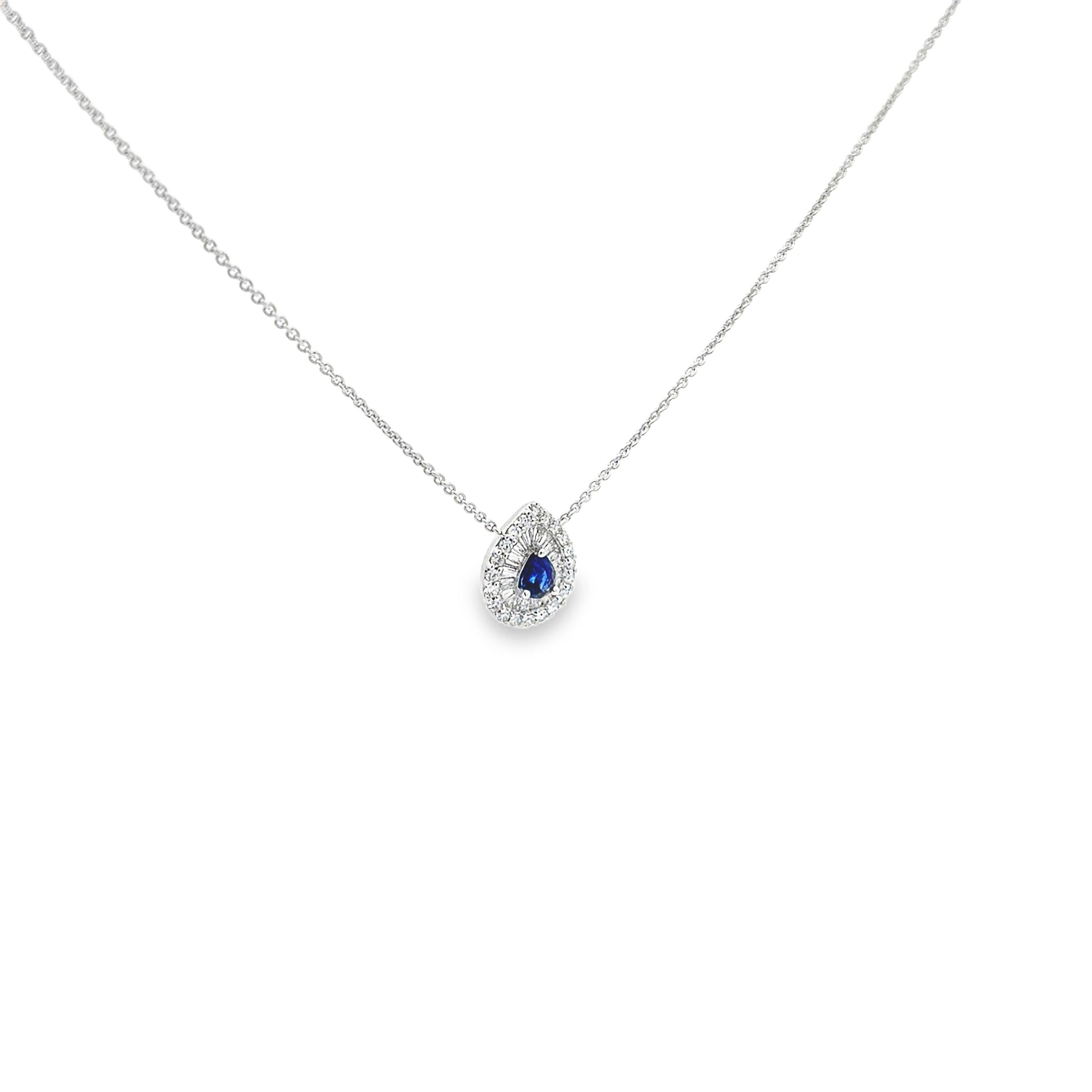Roman Malakov 0,42 Karat Birnenform Saphir & Diamant Double Halo Halskette (Zeitgenössisch) im Angebot