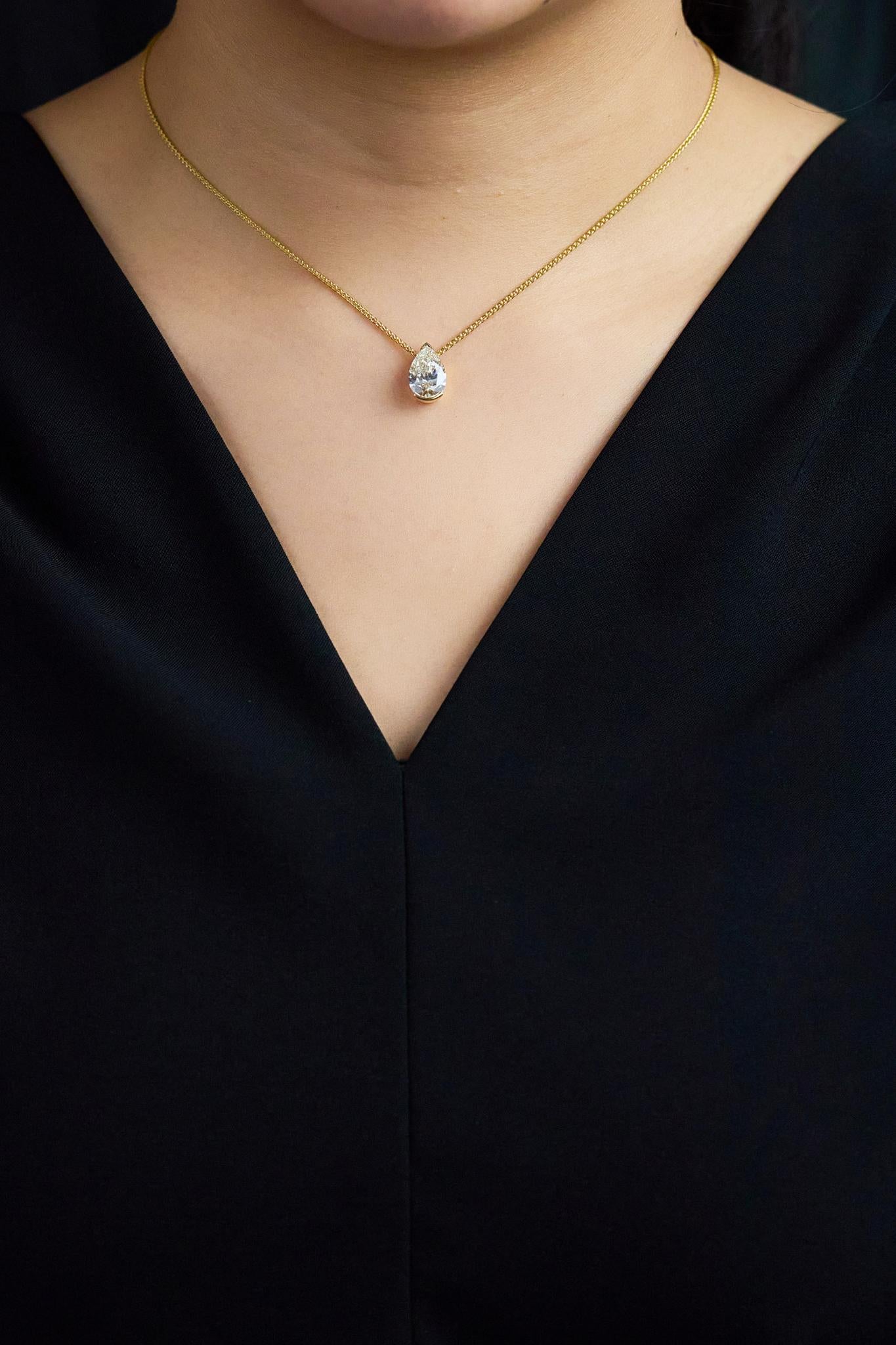 Taglio a goccia Roman Malakov Diamonds, collana con solitario di diamanti a forma di pera, certificata GIA da 3,05 carati in vendita