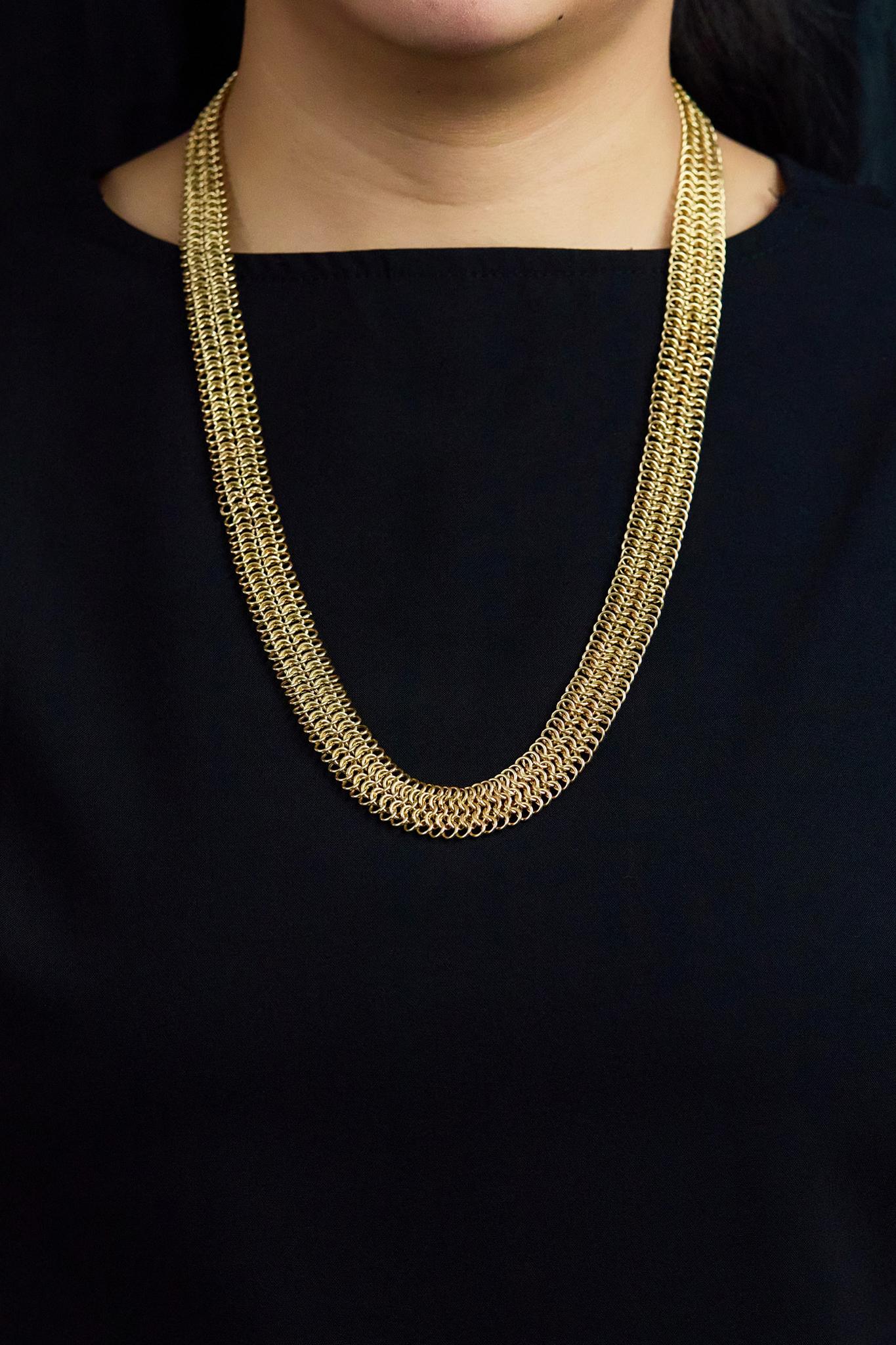 Women's Five-Row Link Necklace in 14k Yellow Gold For Sale