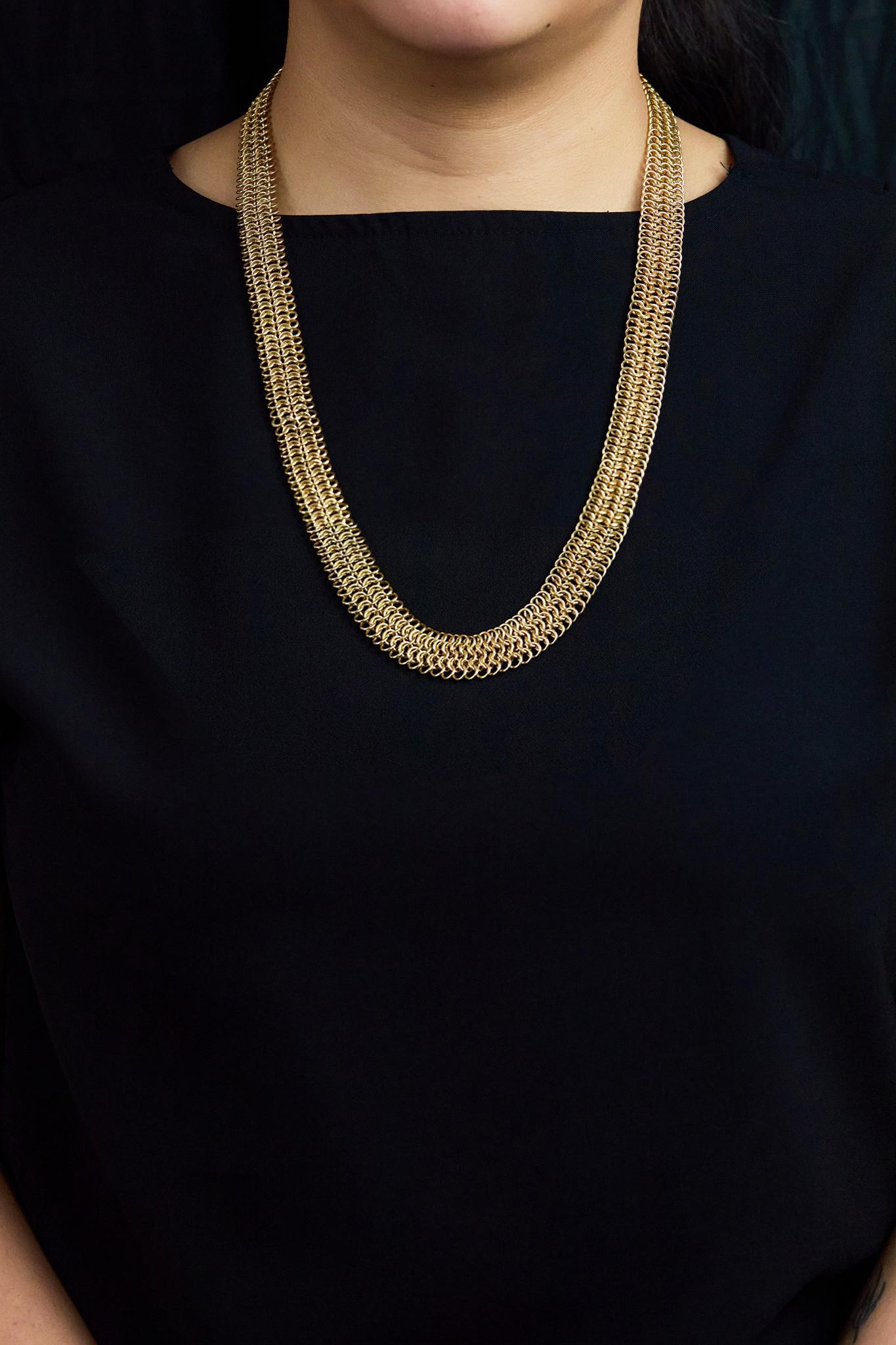 Contemporary Five-Row Link Necklace in 14k Yellow Gold For Sale