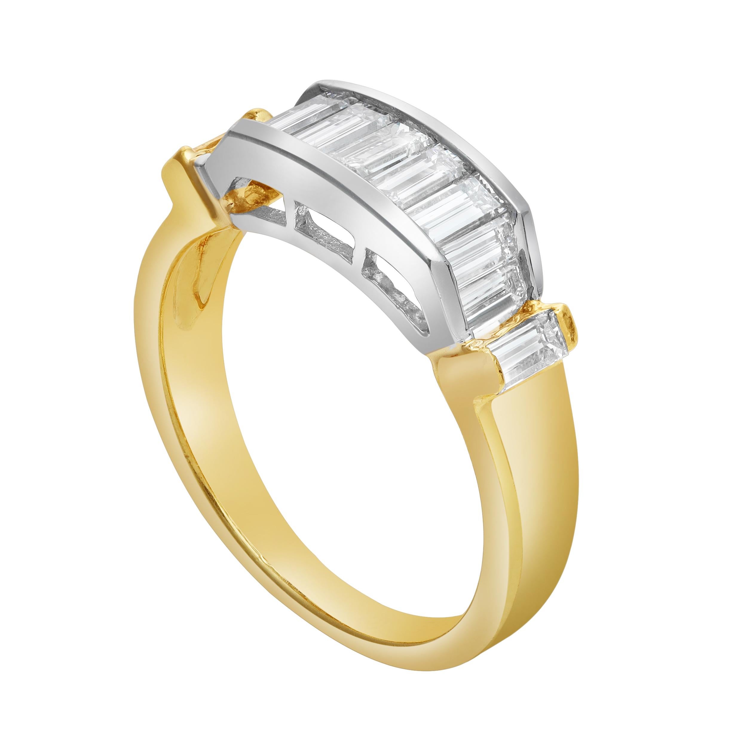 Roman Malakov 1,25 Karat Baguetteschliff Diamant-Mode-Ring in zweifarbigem Gold (Zeitgenössisch) im Angebot
