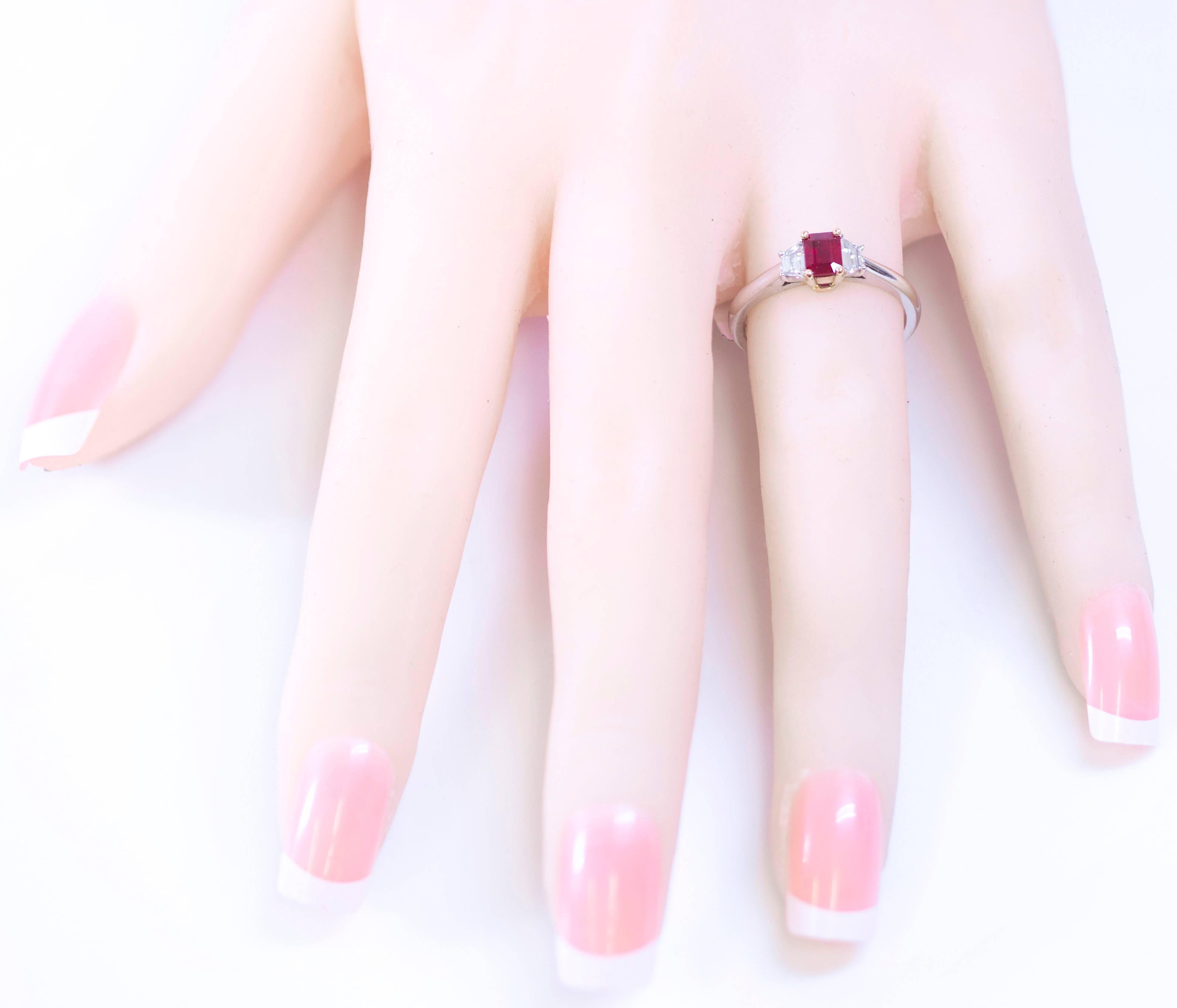 emerald cut ruby and diamond ring