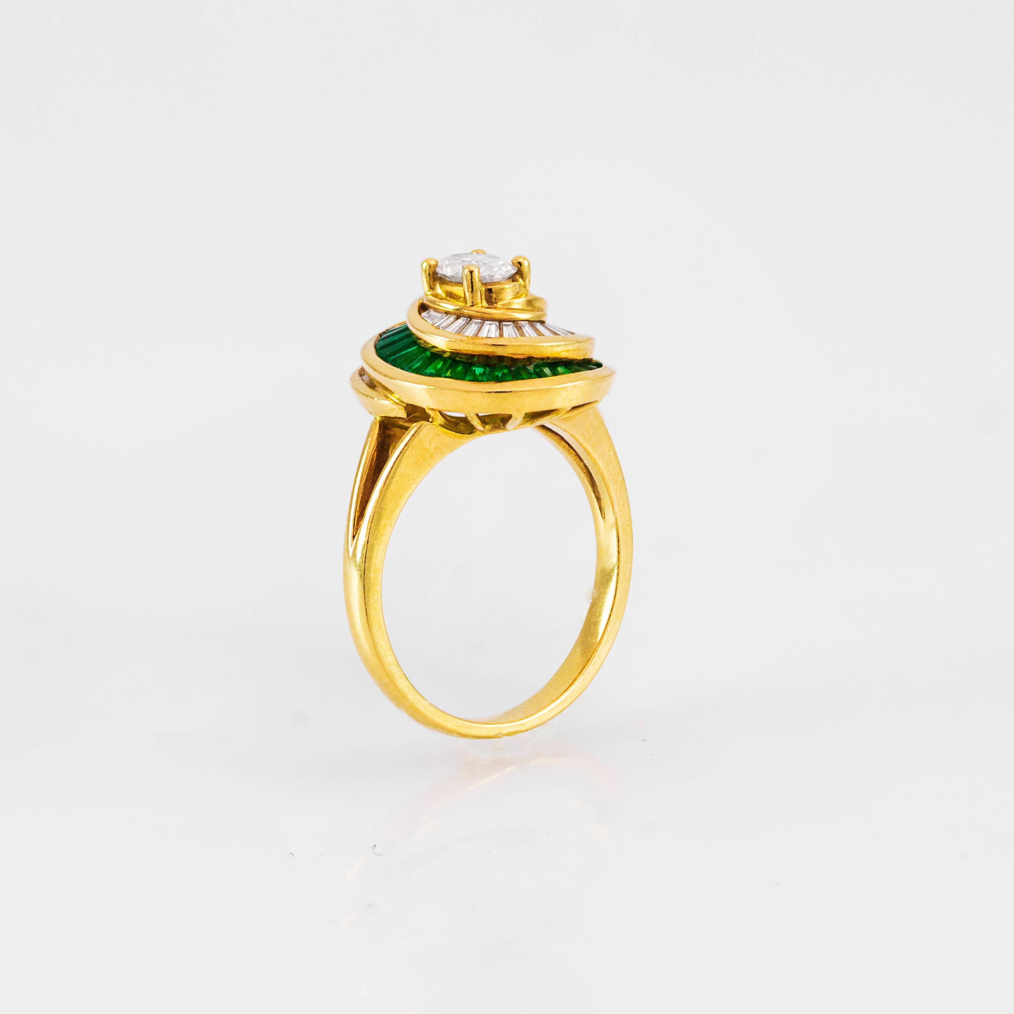 Oval Cut Fashionable Emerald Diamond and Gold Cocktail Ring