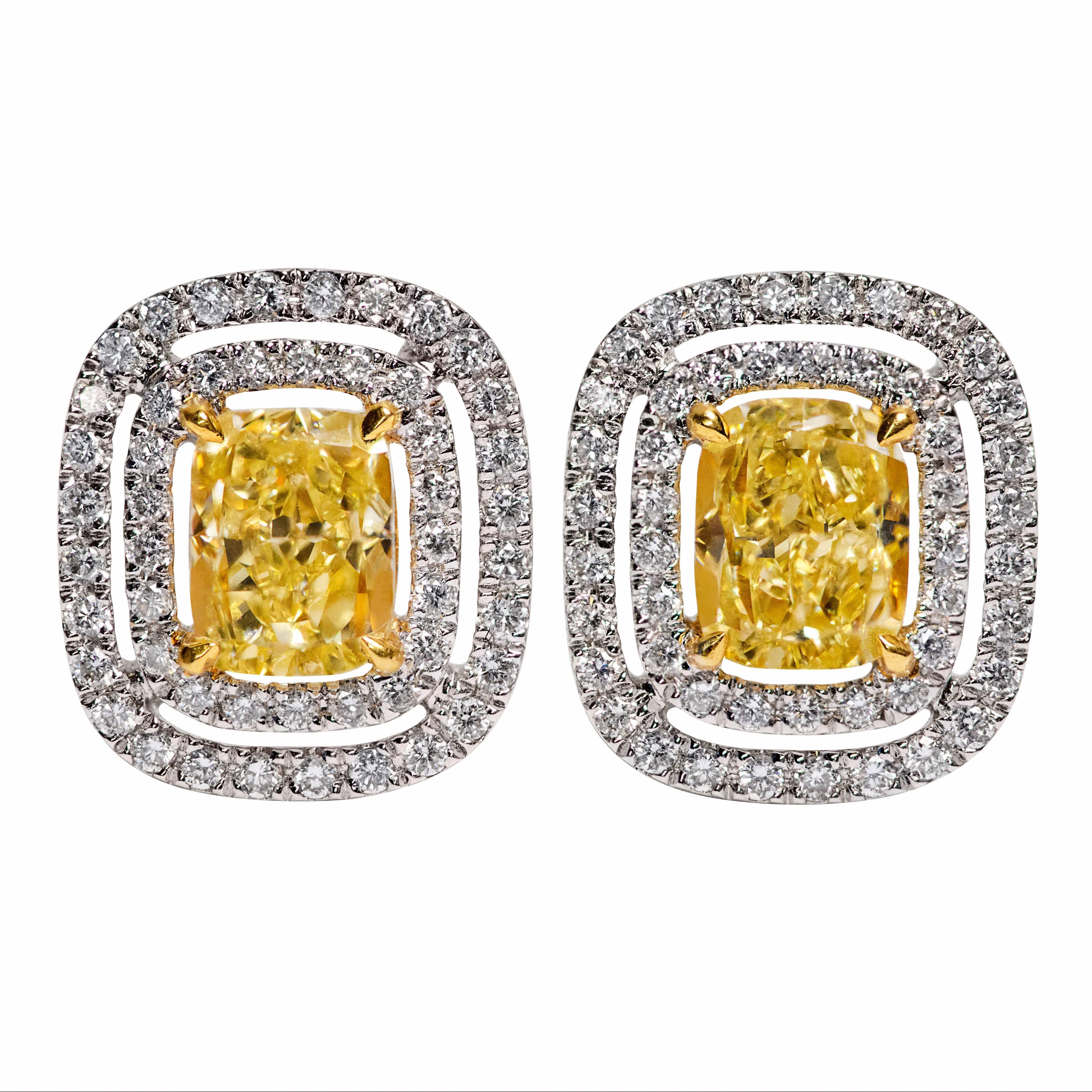 GIA Certified Fancy Yellow Diamond Halo Stud Earrings