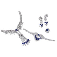 Important and Exquisite Sapphire & Diamond Jewelry Set in 18k White Gold