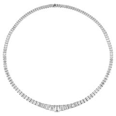 Roman Malakov 28.70 Carat Total Emerald Cut Diamond Riviera Necklace in Platinum