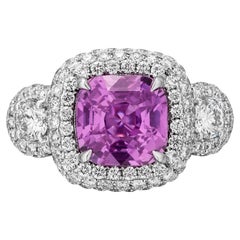 Roman Malakov 4.25 Carats Total Cushion Cut Sapphire 3-Stone 18k Engagement Ring