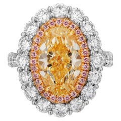 Roman Malakov Gia 8.11 Total carat Oval Yellow Diamond Halo Engagement Ring