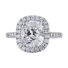 GIA Certified Cushion Cut Diamond Halo Engagement Ring