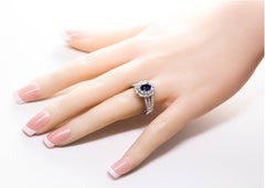 1.19 Carat Sapphire Diamond Gold Halo Engagement Ring