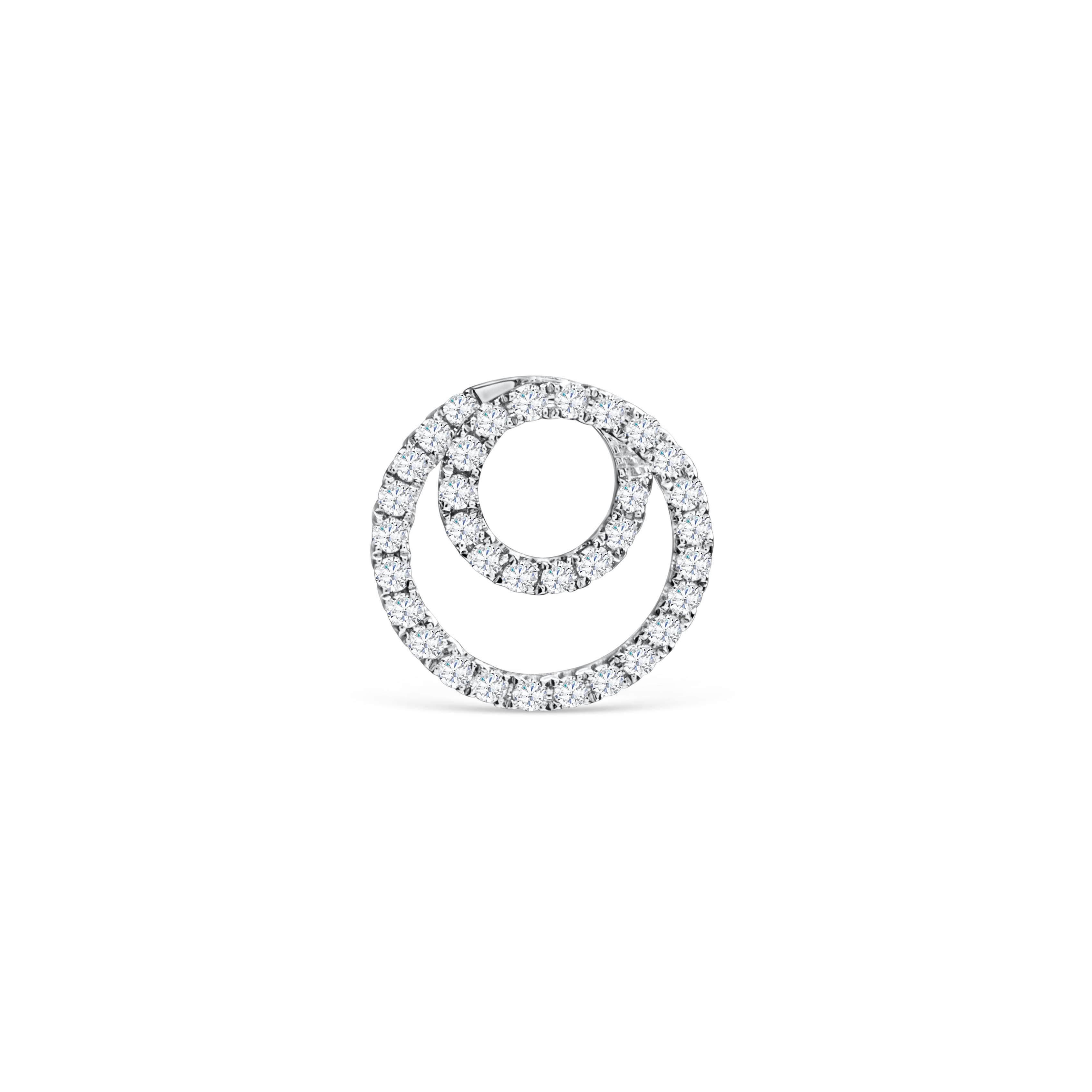 Each earring has an open work design consisting of a swirling line embellished in sparkling round diamonds. The diamonds weigh 0.68 carats total. Made in 18k white gold. Has post. 

Style available in different price ranges. Prices are based on your