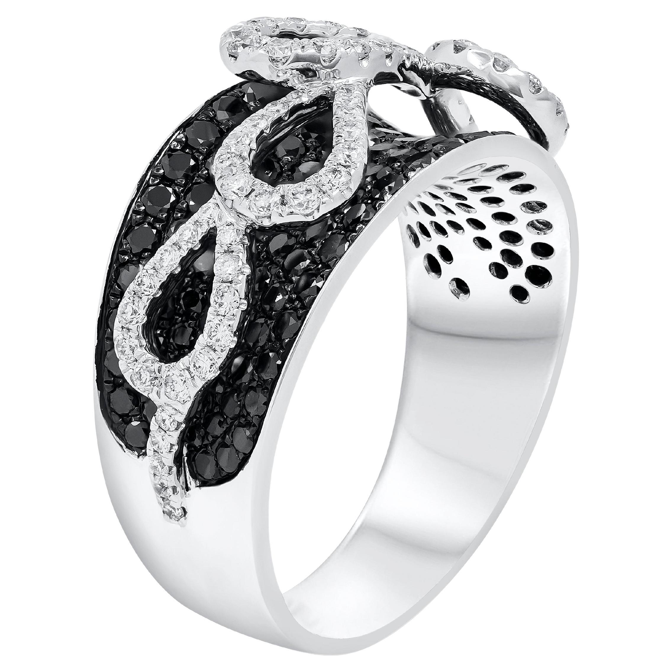 Roman Malakov 2.07 Carats Total Black and White Diamond Concave Fashion Ring For Sale
