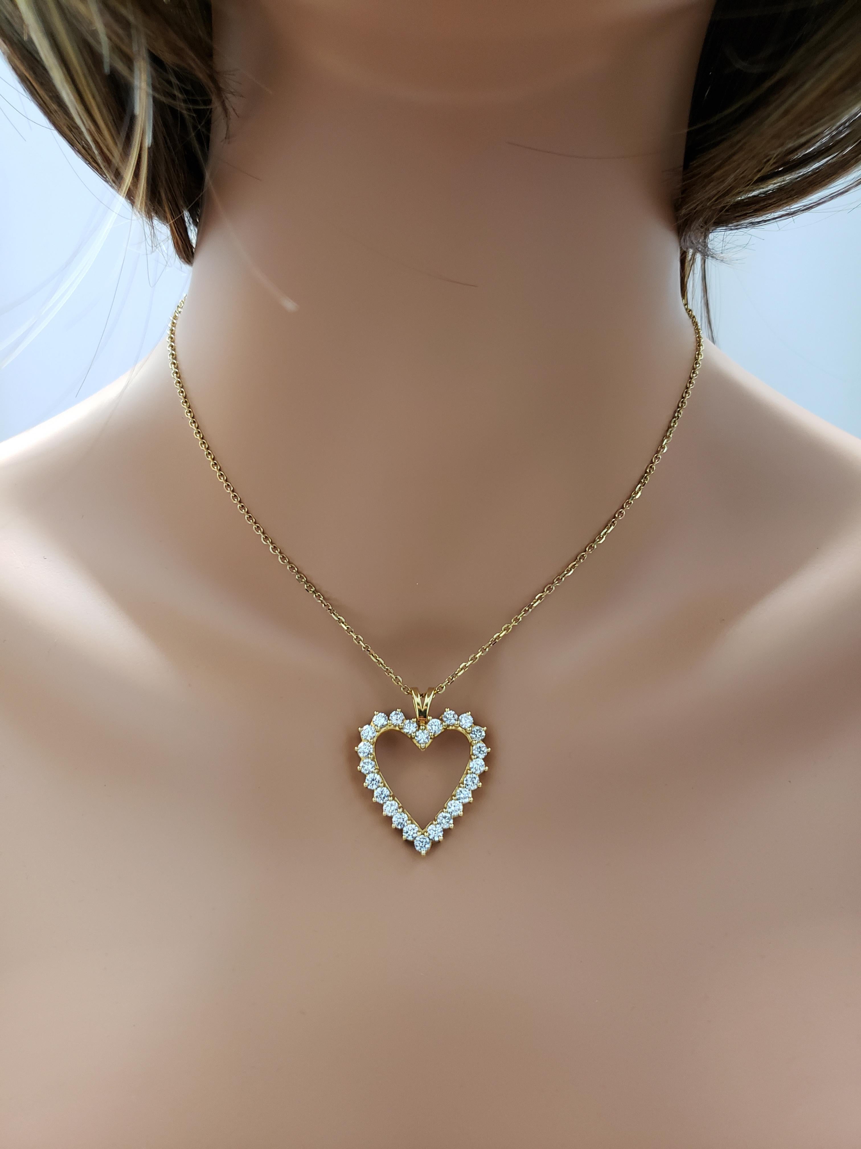 Round Cut 2.92 Carat Diamond Open Heart Pendant Necklace