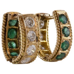 Emerald Diamond Gold Huggie Reversible Hoop Earrings