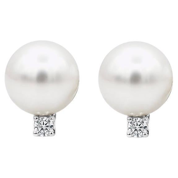 Roman Malakov 0.16 Carats Total Brilliant Round Diamond and Pearl Stud Earrings For Sale