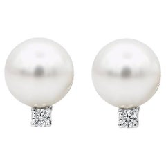 Roman Malakov Pendientes de perla y diamante redondo brillante total de 0,16 quilates