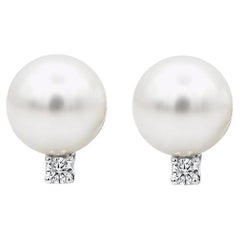 Roman Malakov 0.16 Carats Total Brilliant Round Diamond and Pearl Stud Earrings