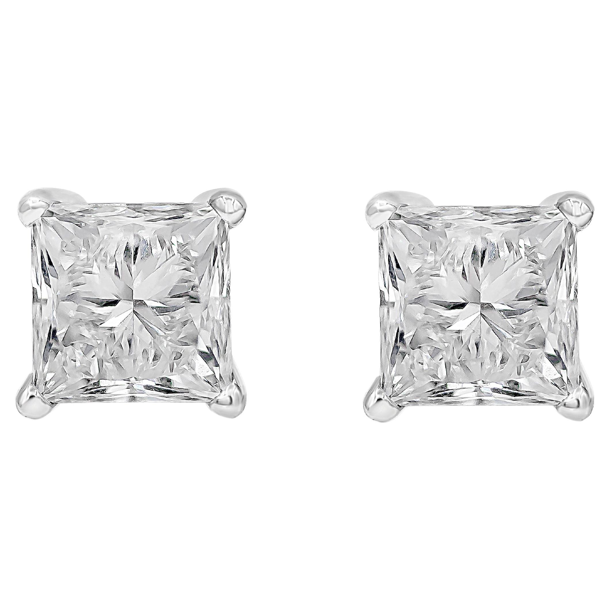 Roman Malakov 1.90 Carat Total EGL Certified Princess Cut Diamond Stud Earrings  For Sale