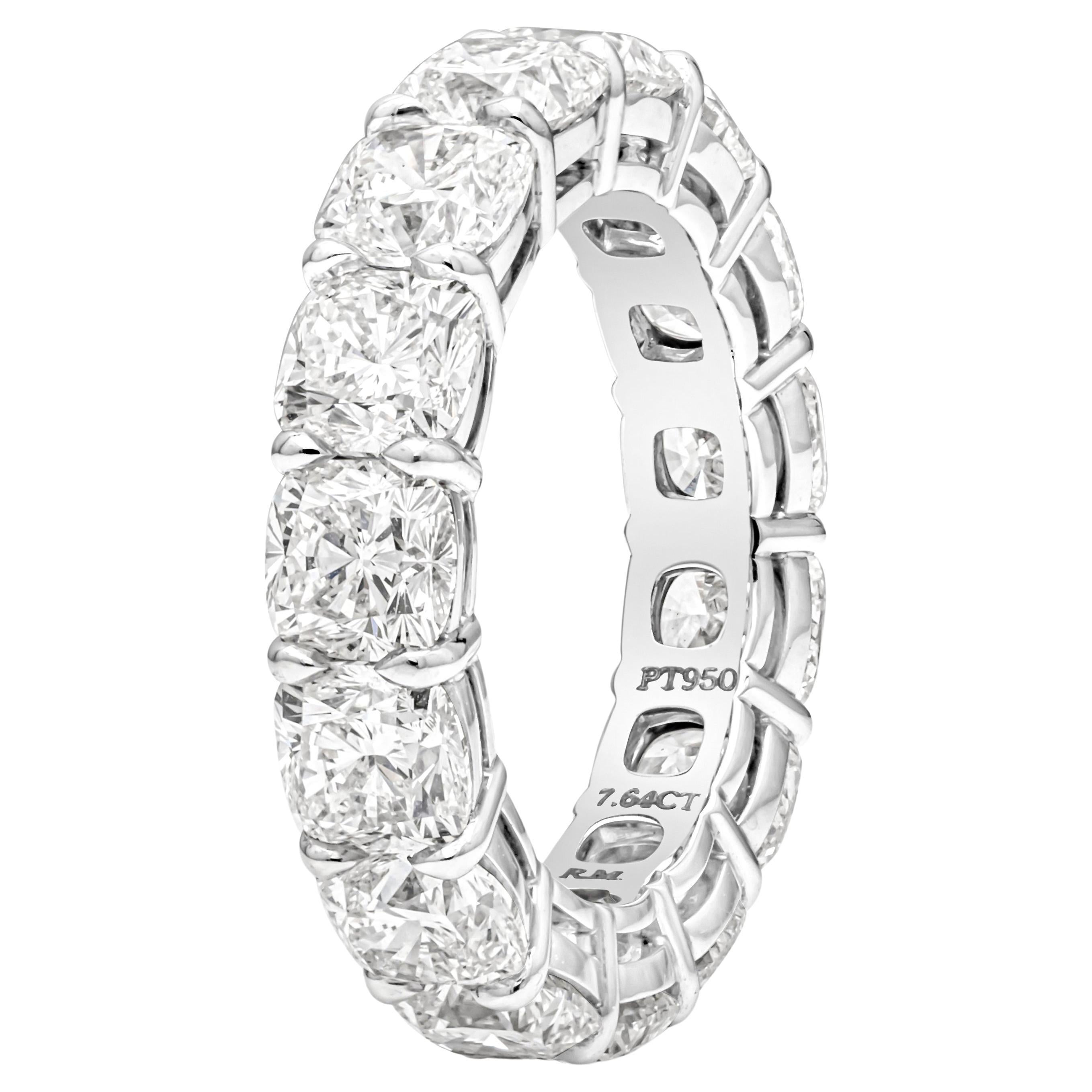 GIA Certified 7.64 Carats Total Cushion Cut Diamond Eternity Wedding Band Ring For Sale