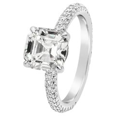 Bague de fiançailles en diamant taille Asscher certifié GIA de 2,50 carats en micro-pavé